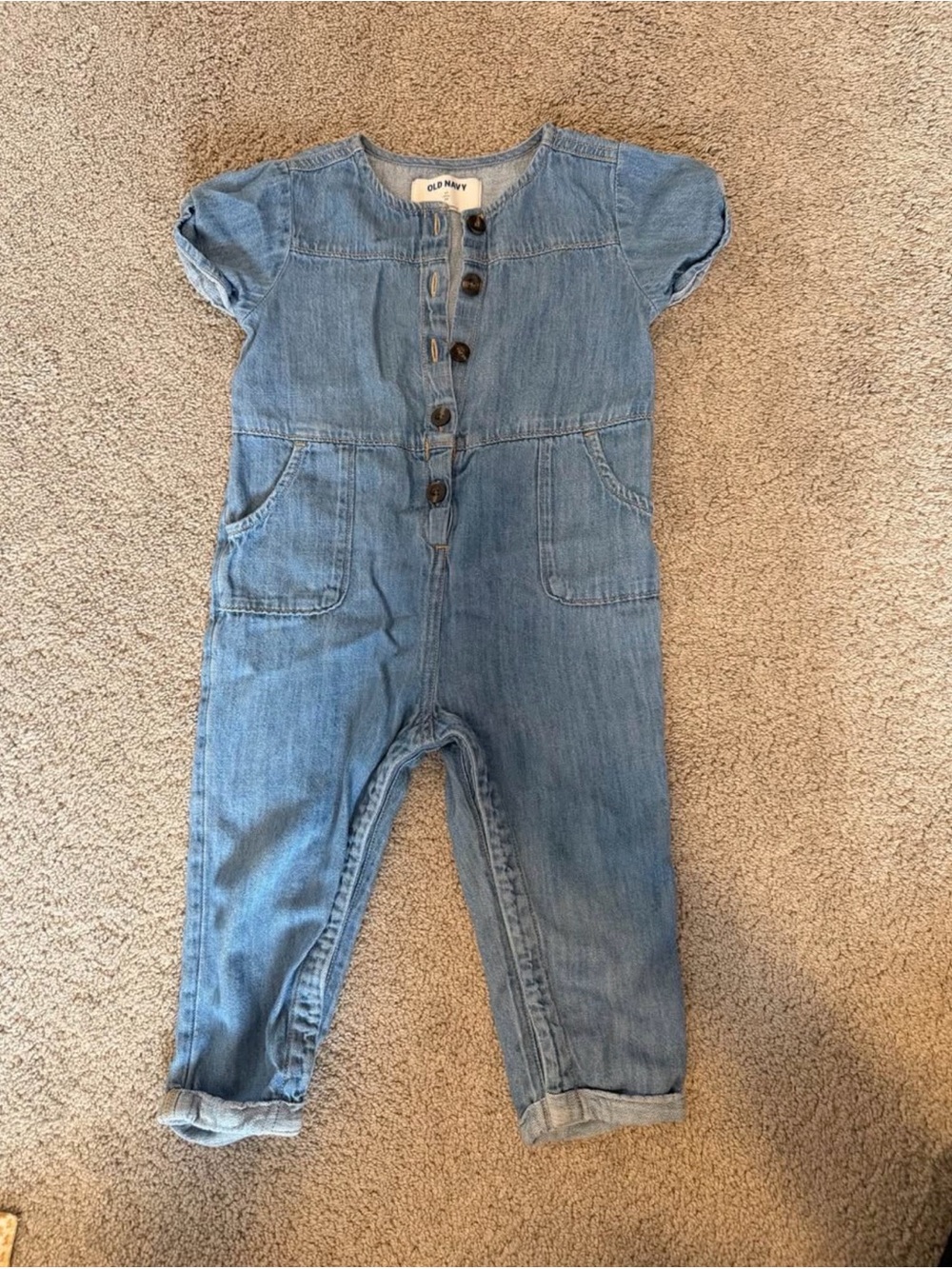 Old Navy Blue Denim Short-Sleeve Jumpsuit for Kids